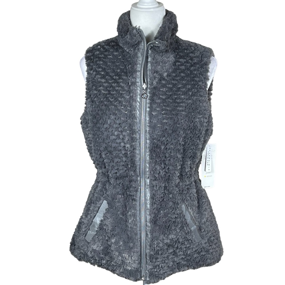 Casual Identity Reversible Faux Fur Grey Vest with Pockets Size Medium NWT